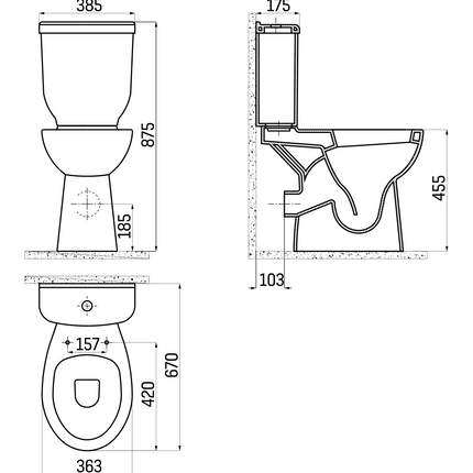 Maattekening Creavit hoog staande wc compleet – met bidet – P-trap – wit