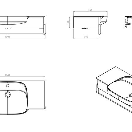 Maattekening CREAVIT Kaya Wastafelframe - 1008x340x150mm - Cabana