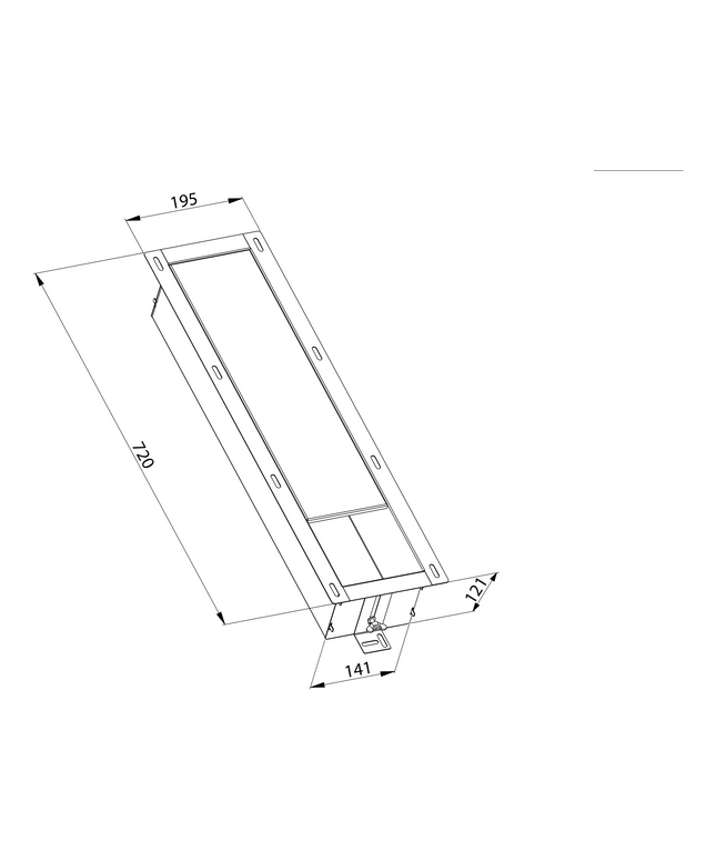 Maattekening Aloni reserverolhouder – inbouw – exclusief inzetstuk – 660x140x120 mm – geborsteld RVS