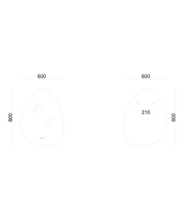 Maattekening ALONI UOVO LED-SPIEGEL MET VERWARMING & ANTI-CONDENS (60x80CM)