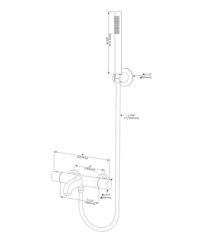 Maattekening ALONI Bad- en douchemengkraan – thermostatisch – geborsteld goud