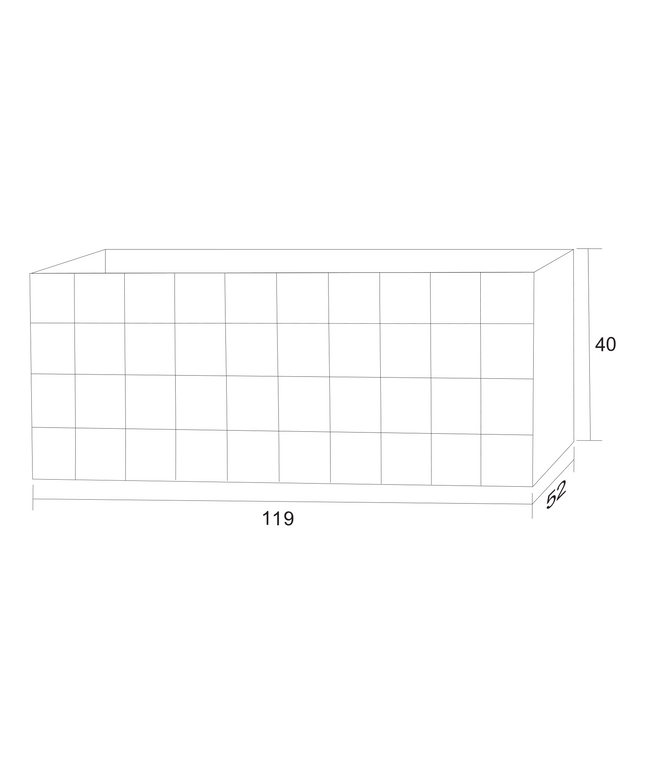 Maattekening MIMOZA wastafelonderkast – 119x40x52 cm – Licht eiken – Greeploos & softclose
