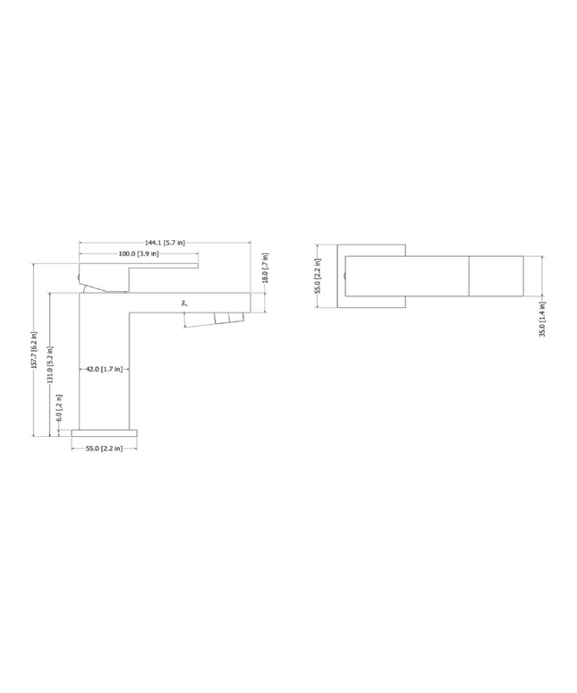 Maattekening ALONI Chan wastafelkraan Square – gunmetal grijs (PVD)