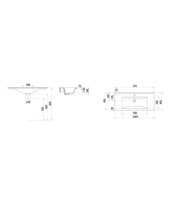 Maattekening Creavit Wastafel – 100x45 cm – Wit