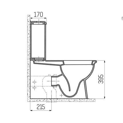 Maattekening Creavit Selin staand toilet / vloertoilet – muur/onder-uitgang – wit