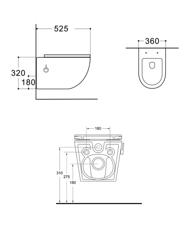 Maattekening ALONI Hangtoilet met bidet Pro - 360° Flush randloos - Glanzend wit