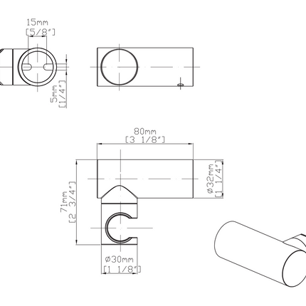 Maattekening UNIFORMA Handdouchehouder kantelbaar - Chroom