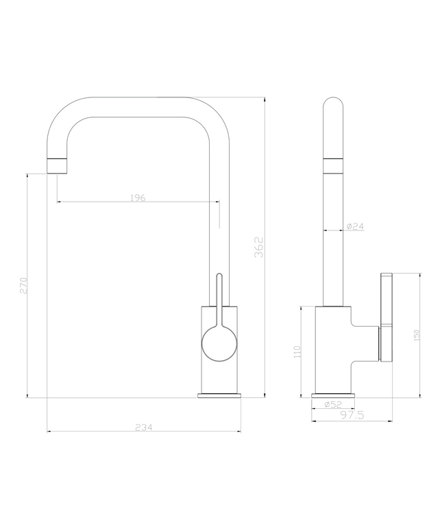 Plan de cotes ALONI Arch mitigeur de cuisine – chromé