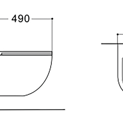 Maattekening Aloni Pro hangtoilet / ophang WC – tornado flush – randloos – met zitting – compact 49 cm – mat wit