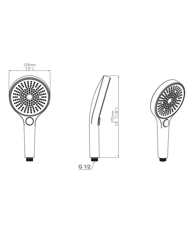 Maattekening UNIFORMA Handdouche 3 standen - Ø126mm - Gunmetal