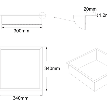 Maattekening ALONI inbouwnis – 30x30x7 cm – gunmetal grijs