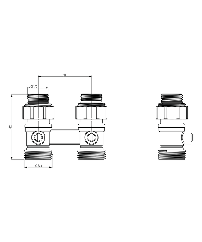 Maattekening AANSLUITBLOK MET VLOERAANSLUITING 3/4EK-1/2-MM