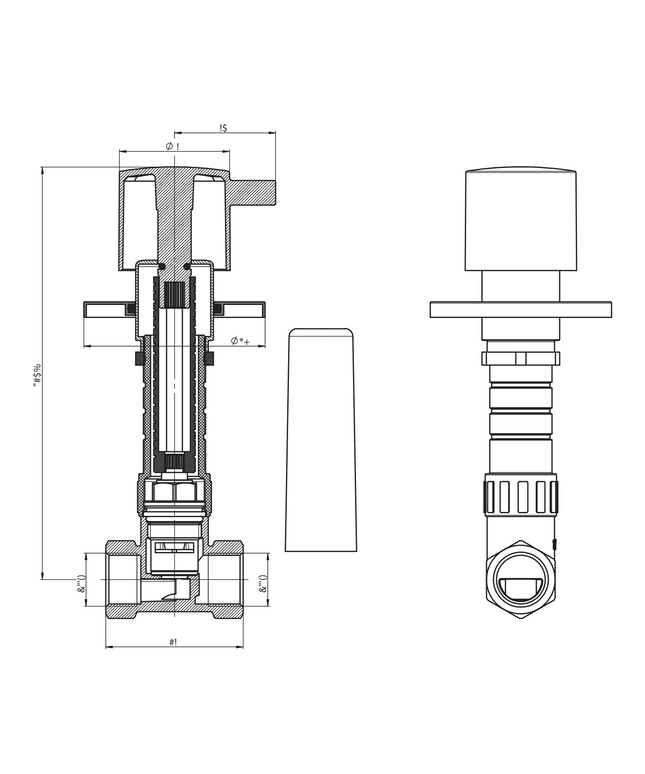 Maattekening ALONI Inbouwstopkraan - G1/2" aansluiting - Chroom