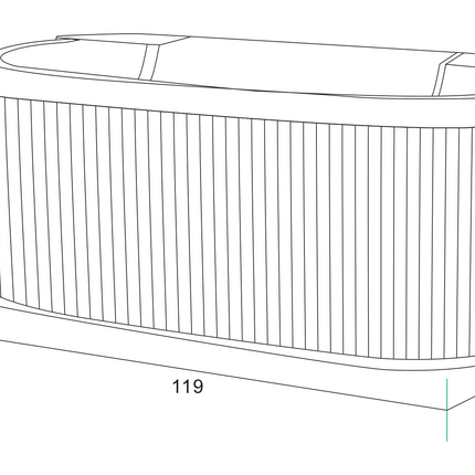Maattekening BEGONIA Wastafelonderkast - 1 lade greeploos soft-close - 119x42x52,5cm - Zwart eiken