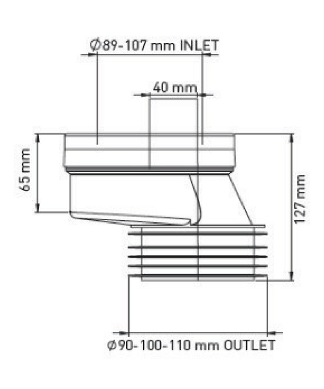 Maattekening ALONI WC afvoermanchet – Excentrisch – 4 cm