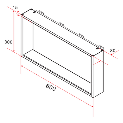Maattekening Aloni Opbouwnis douchewand met 4 handdoekhaken - 600x300x80mm - Geborsteld bruin brons