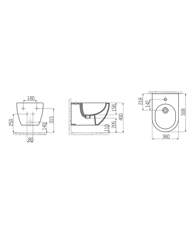 Maattekening Creavit bidet – hangend – wit – verborgen bevestiging