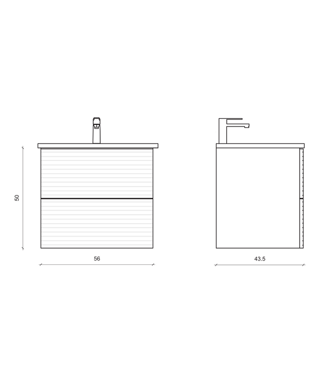 Maattekening ALONI ELITE wastafelonderkast – 60 cm – Licht hout eiken – Softclose