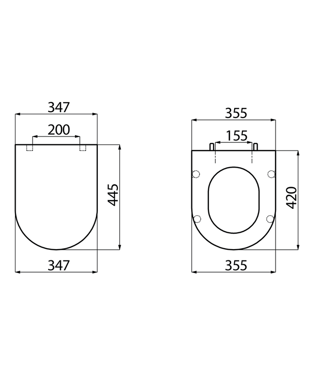 Maattekening Creavit wc-zitting – Duroplast – softclose – inox scharnieren – wit