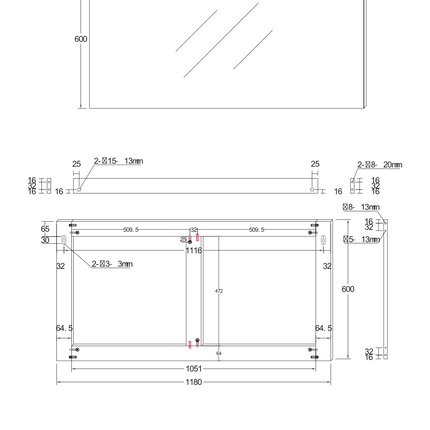 Plan côté miroir ALONI HAYAT – 118x60 cm – Noir mat