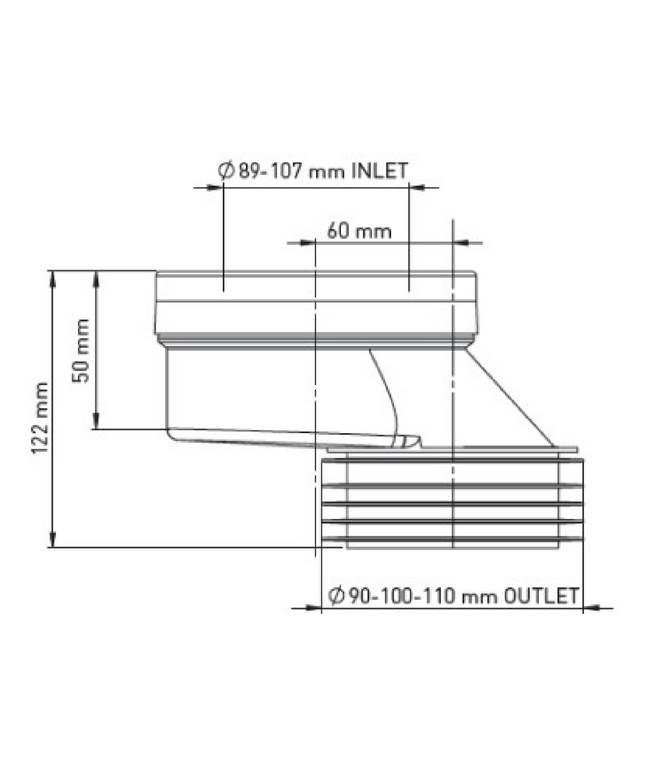 Maattekening ALONI WC afvoermanchet – Excentrisch – 6 cm