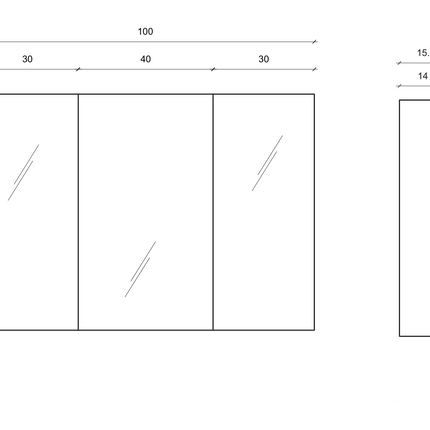 Plan coté armoire de toilette ALONI SALLY – 3 portes – 100x70 cm – Aluminium