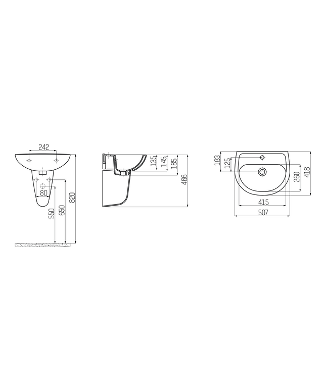 Maattekening CREAVIT Fontein – 50x40 cm – Wit – Met Kraangat