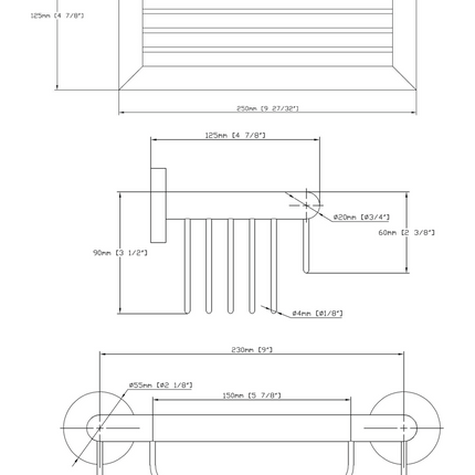 Maattekening Aloni doucherek – wandmodel – 30 cm – gunmetal grijs – roestvrij staal