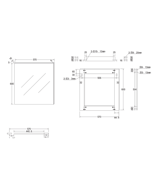 Maattekening ALONI HAYAT spiegel – 57x60 cm – Glanzend wit