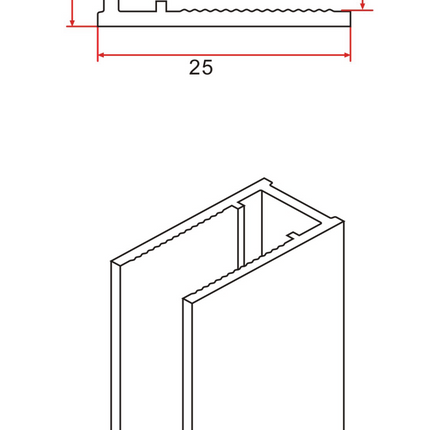 Maattekening ALONI Muurprofiel - 2000x25mm - Geborsteld bruin brons