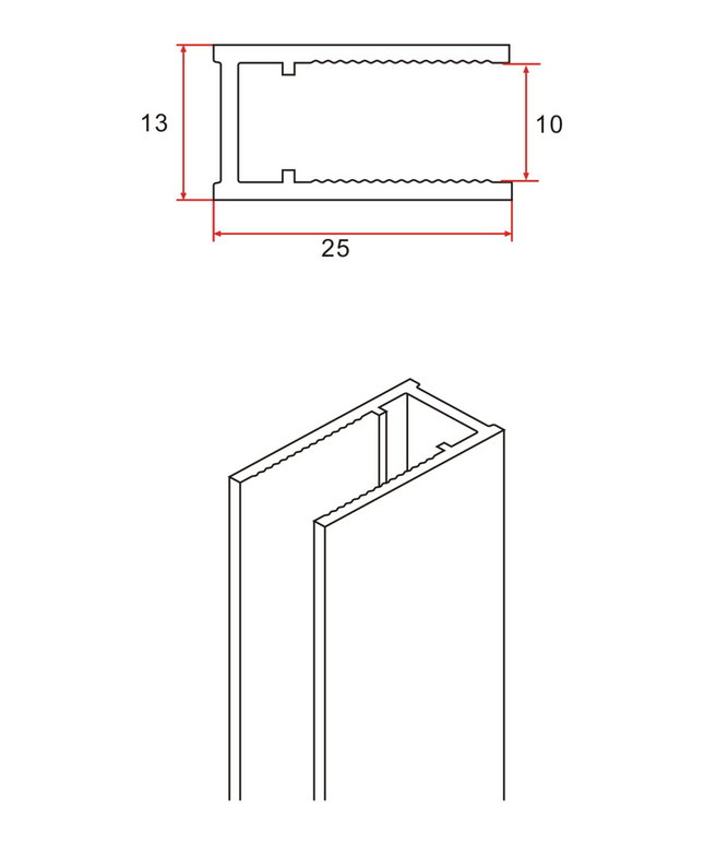 Maattekening ALONI Muurprofiel - 2000x25mm - Geborsteld bruin brons