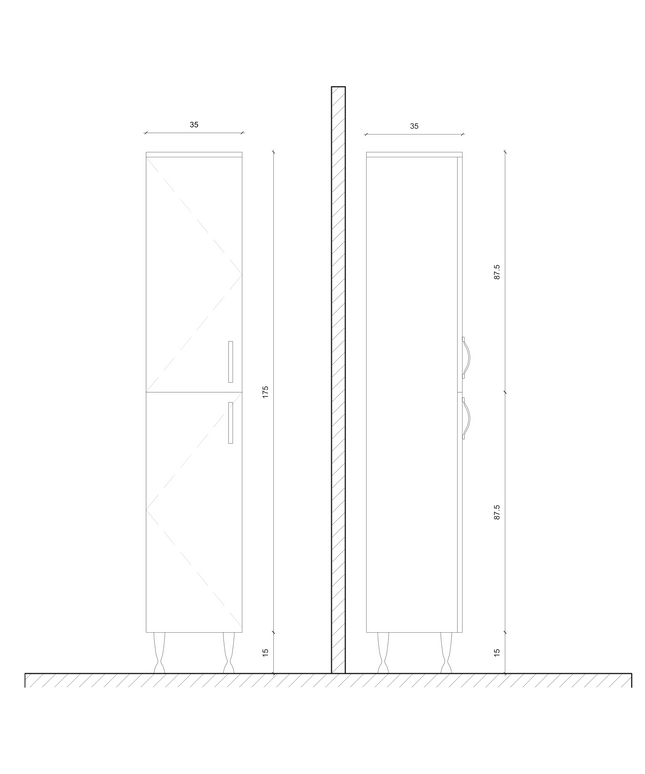 Maattekening ALONI ALECO hoge badkamerkast – 35x190 cm – Wit
