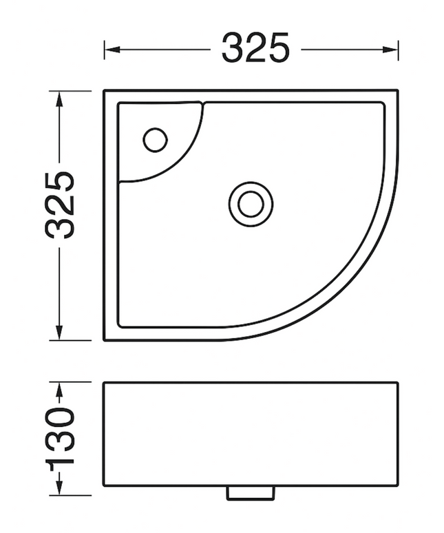 Maattekening ALONI Zareo Hoekfontein – 32,5x32,5x13 cm – Keramiek – Glanzend Wit