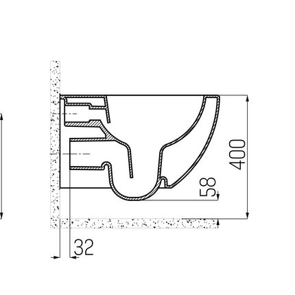 Maattekening CREAVIT Free Hangtoilet met Bidet - Randloos - 510x355mm - Houtskool zwart
