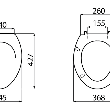 Maattekening CREAVIT Cinar toiletbril - Soft Close & Quick Release - Glanzend wit