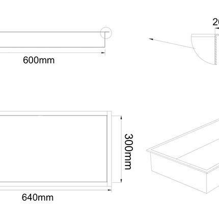 Maattekening ALONI inbouwnis – 30x60x7 cm – geborsteld koper