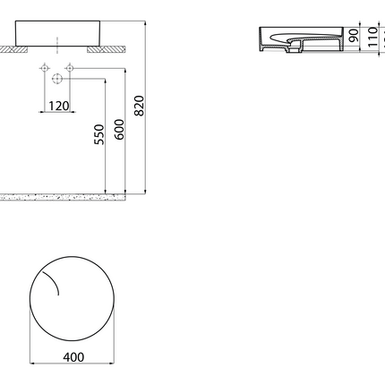 Maattekening Creavit Ruby RB141 Waskom – Opbouw – Keramiek – 40x11x40 cm – Glanzend Wit