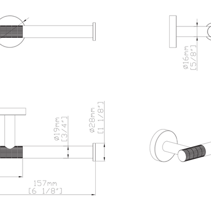Maattekening Aloni Stria toiletrolhouder met vaste arm – bruin brons (PVD)