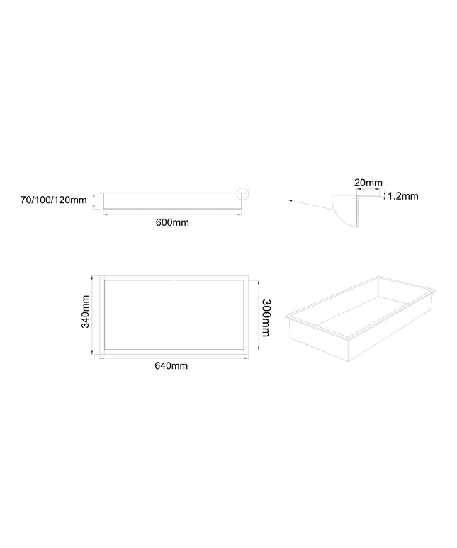 Plan coté ALONI niche de douche encastrée – 30x60x10 cm – gunmetal gris