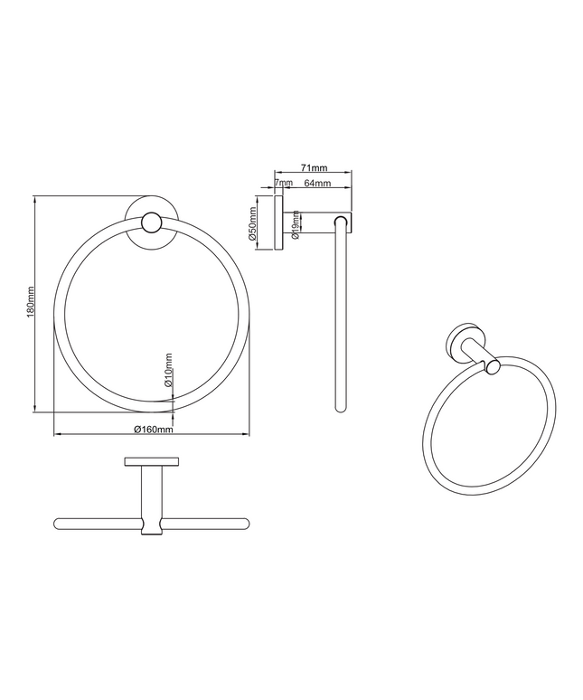 Maattekening Aloni handdoekring 16 cm – geborsteld koper