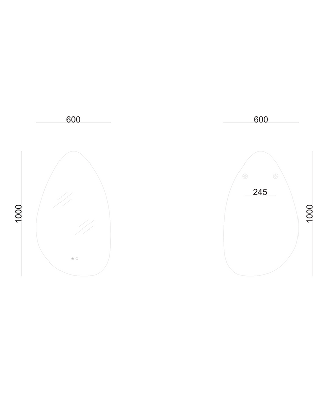 Maattekening ALONI UOVO LED-SPIEGEL MET VERWARMING & ANTI-CONDENS (100x60CM)