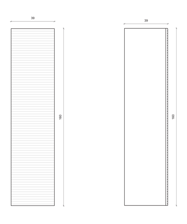 Maattekening ALONI ELITE hoge badkamerkast – 160 cm – Mat wit – Horizontaal reliëf – Softclose