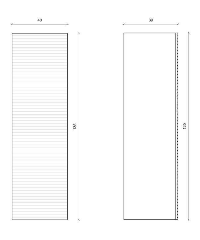 Maattekening ALONI ELITE hoge badkamerkast – 135 cm – Walnoot – Horizontaal reliëf – Softclose