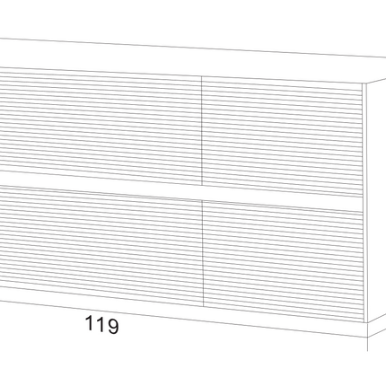 Maattekening LAYDA wastafelonderkast – 119x49x52 cm – Donker walnoten – Greeploos & softclose