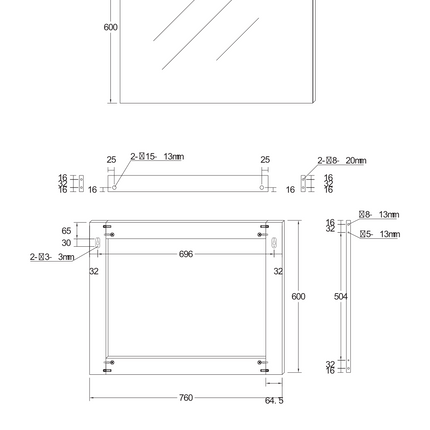 Plan côté miroir ALONI HAYAT – 76x60 cm – Noir mat