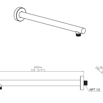 Maattekening UNIFORMA Douchearm voor muurmontage - 400mm - Geborsteld bruin brons