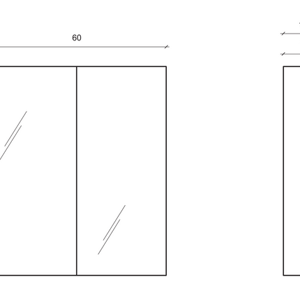 Plan coté armoire de toilette ALONI SALLY – 2 portes – 60x70 cm – Aluminium