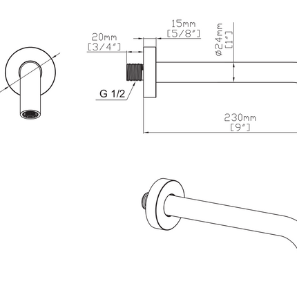 Maattekening UNIFORMA Baduitloop inkortbaar - 230mm - Geborsteld bruin brons