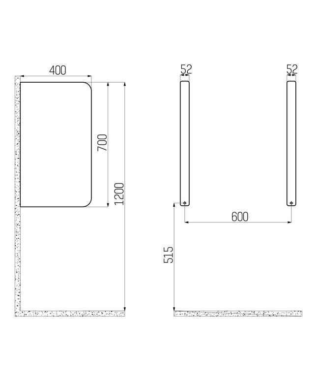 Maattekening Creavit urinoir scheidingswand – wit