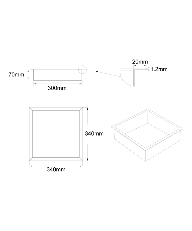Maattekening ALONI inbouwnis – 30x30x7 cm – mat zwart